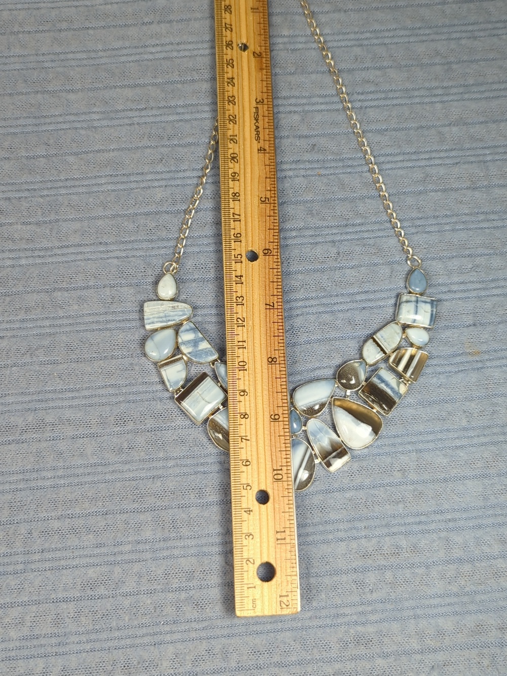Blue Owyhee Opal Large Natural Stone Statement Necklace - Picture 5 of 7